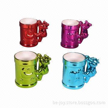 11oz Electroplated porcelain cup with animal handle, various colors, OEM orders are welcome